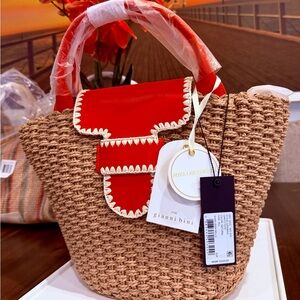 Gianni Bini Red and Brown Woven Tote